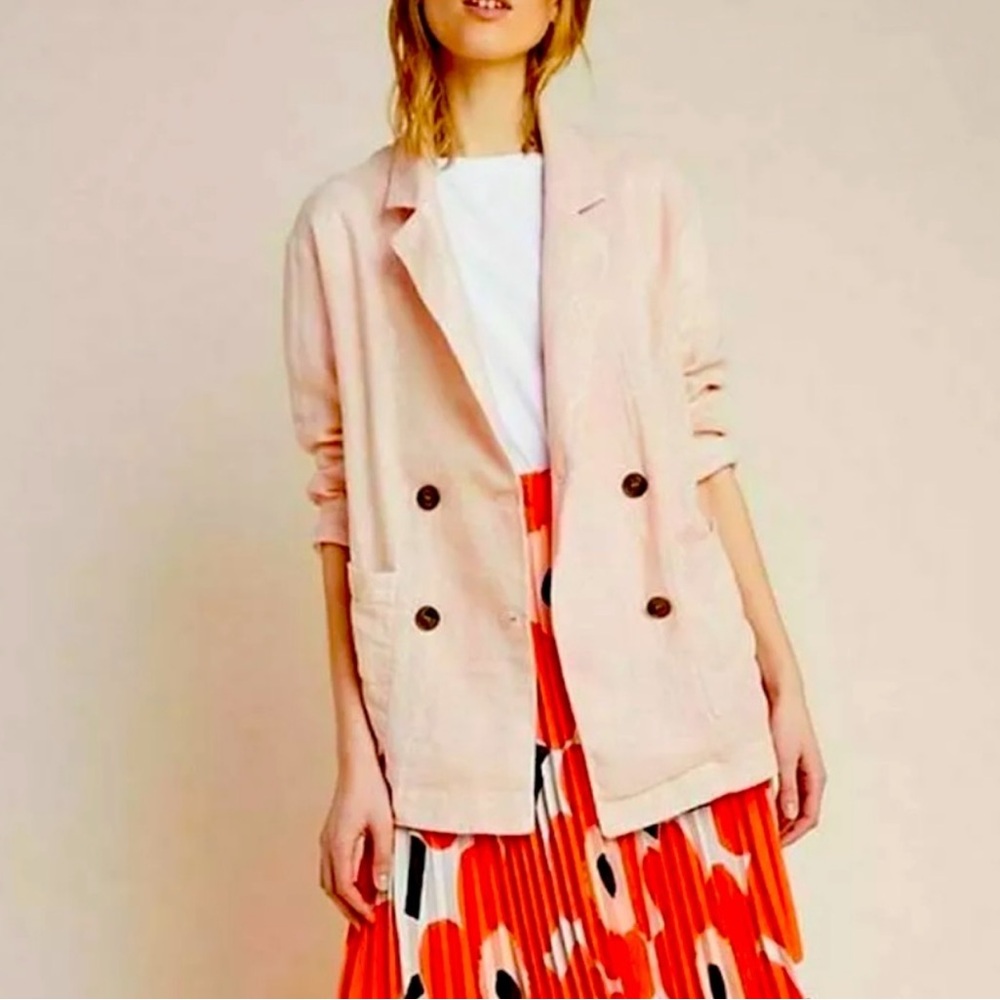 Anthropologie Amadi Kaye Sparkle Oversized Blazer Jacket Linen Blend Sz XS